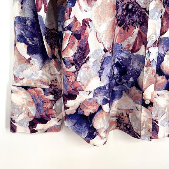 Chicos Chic Stretch No Iron LARGE 2 US 12 Purple Pink Formal Tropical Shirt Top - Picture 5 of 8